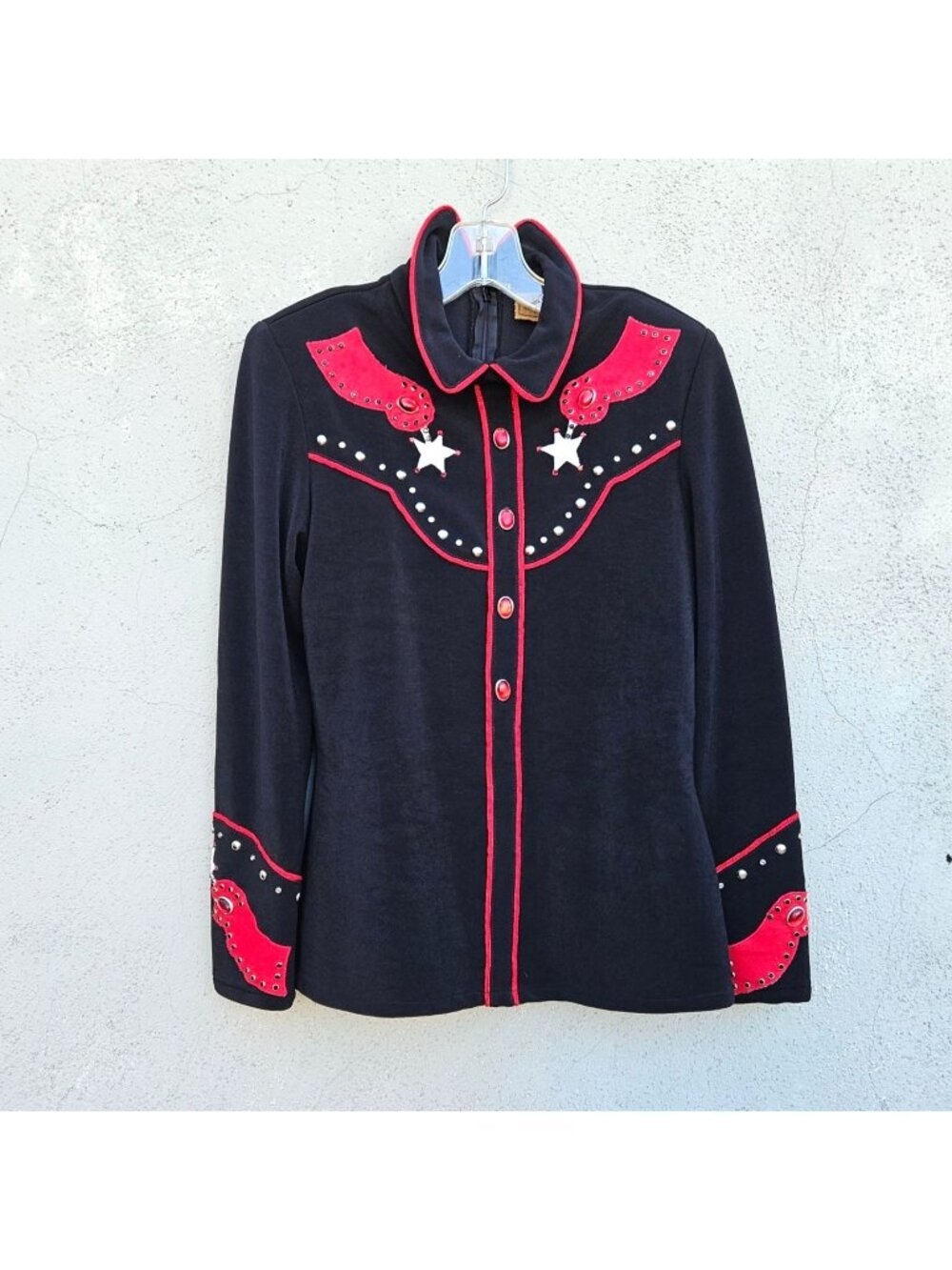 Vintage 80s Saddle Ridge Western Black Shirt Rhinestone Studs Stars S M